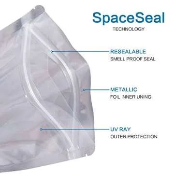 LZLPACKING 100 Pieces resealable Mylar Bags with Clear Front Window,Smell Proof Edible Packaging Bags,Sample Bags,ziplock Stand up Pouches Bags for Food Storage(5×8 Inch/12.7 x 20.3cm)