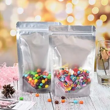 LZLPACKING 100 Pieces resealable Mylar Bags with Clear Front Window,Smell Proof Edible Packaging Bags,Sample Bags,ziplock Stand up Pouches Bags for Food Storage(5×8 Inch/12.7 x 20.3cm)