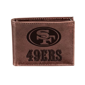 Team Sports America NFL San Francisco 49ers Brown Wallet - Genuine Leather Bi-Fold with Gift Box