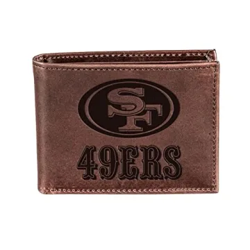 Team Sports America NFL San Francisco 49ers Brown Wallet - Genuine Leather Bi-Fold with Gift Box