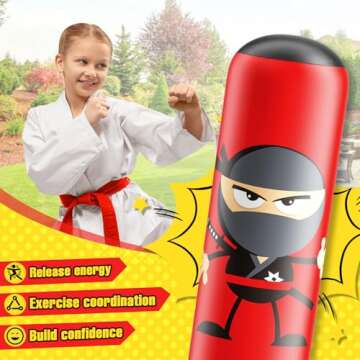 Inflatable Kids Punching Bag, Punching Bag Karate Gifts for Boys and Girls, Boxing Bag for Immediate Bounce Back for Practicing Karate, Taekwondo, and to Relieve Pent Up Energy in Kids and Adults