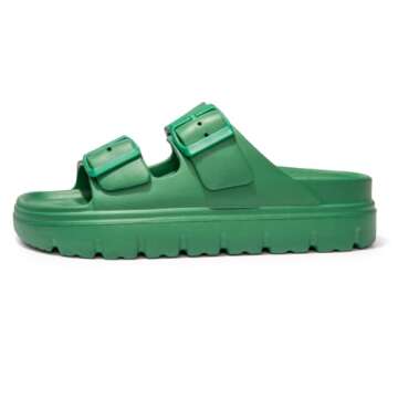 FUNKYMONKEY EVA Slides for Women Thick-sole Adjustable Double Buckle Waterproof Platform Sandals (9 M US, Green/HDSPK)