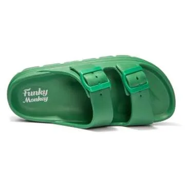 FUNKYMONKEY EVA Slides for Women Thick-sole Adjustable Double Buckle Waterproof Platform Sandals (9 M US, Green/HDSPK)