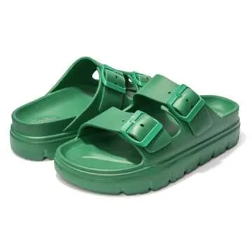 FUNKYMONKEY EVA Slides for Women Thick-sole Adjustable Double Buckle Waterproof Platform Sandals (9 M US, Green/HDSPK)