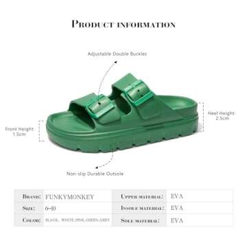 FUNKYMONKEY EVA Slides for Women Thick-sole Adjustable Double Buckle Waterproof Platform Sandals (9 M US, Green/HDSPK)