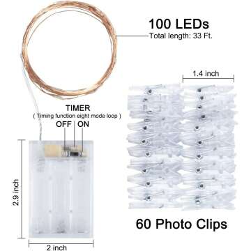33Ft LED Fairy Lights with Photo Clips for Decor