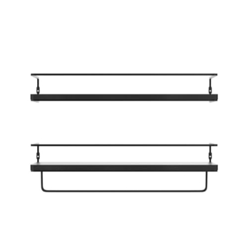 ZGO Floating Shelves for Wall Set of 2, Wall Mounted Storage Shelves with Black Metal Frame and Towel Rack for Bathroom, Bedroom, Living Room, Kitchen, Office (Black)