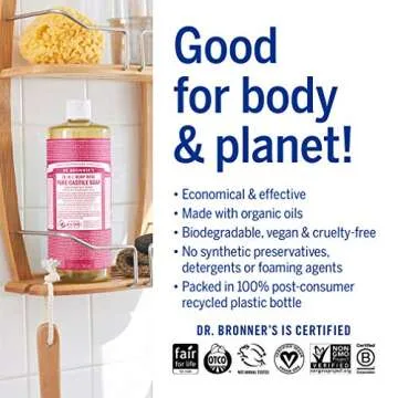 Dr. Bronner's - Pure-Castile Liquid Soap (Rose, 32 ounce) - Made with Organic Oils, 18-in-1 Uses: Face, Body, Hair, Laundry, Pets and Dishes, Concentrated, Vegan, Non-GMO