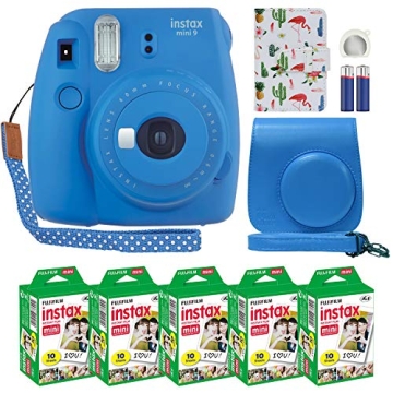 Fujifilm Instax Mini 9 Instant Camera Cobalt Blue with Custom Case + Fuji Instax Film Value Pack (50...