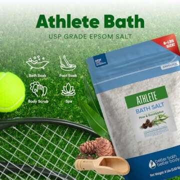 Athlete Bath Salt 128 Ounces Epsom Salt with Natural Lavender, Pine, Peppermint and Eucalyptus Essential Oils Plus Vitamin C in BPA Free Pouch with Easy Press-Lock Seal