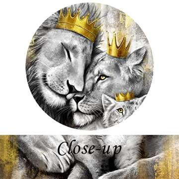 KREATIVE ARTS Royal Lion Kings Family Wall Art Decor Grey and Gold Lion King and Queen Portrait Canvas Print Africa Animal Lion and Lioness Artwork Poster for Home Decor 24x32inch