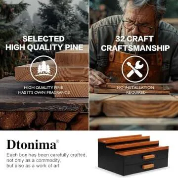 Wooden Cologne Stand Organizer: 3 Tier Perfume Stand with 2 Drawer, Holder with Hidden Compartment, Accessories Organization, Storage Display Risers, Great Gift for Man