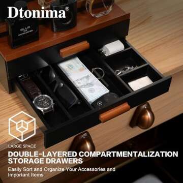 Wooden Cologne Stand Organizer: 3 Tier Perfume Stand with 2 Drawer, Holder with Hidden Compartment, Accessories Organization, Storage Display Risers, Great Gift for Man