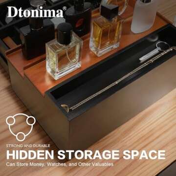 Wooden Cologne Stand Organizer: 3 Tier Perfume Stand with 2 Drawer, Holder with Hidden Compartment, Accessories Organization, Storage Display Risers, Great Gift for Man