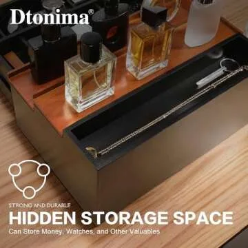 Wooden Cologne Stand Organizer: 3 Tier Perfume Stand with 2 Drawer, Holder with Hidden Compartment, Accessories Organization, Storage Display Risers, Great Gift for Man