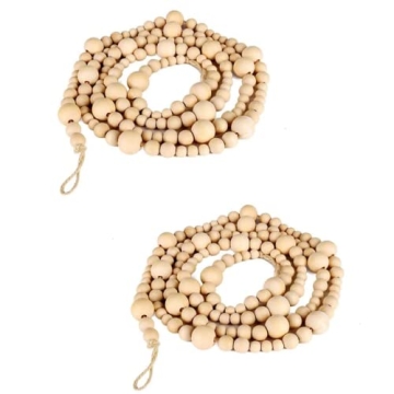2PCS Christmas Wood Beads Garland 14.4 Feet Wooden Bead Garland Boho Ornaments for Christmas Tree, X...