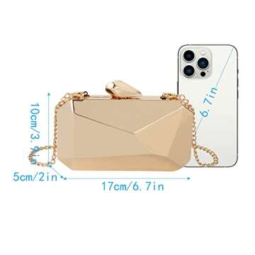 Reberomantic Women Lattice Pattern Metal Handbag Chain Geometric Evening Clutch Purse (Y-Gold)