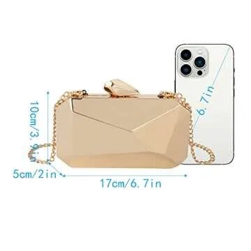 Reberomantic Women Lattice Pattern Metal Handbag Chain Geometric Evening Clutch Purse (Y-Gold)