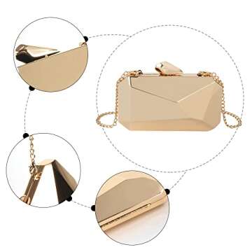 Reberomantic Women Lattice Pattern Metal Handbag Chain Geometric Evening Clutch Purse (Y-Gold)