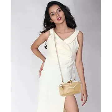 Reberomantic Women Lattice Pattern Metal Handbag Chain Geometric Evening Clutch Purse (Y-Gold)