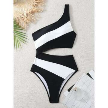 Leoparts Women's Color Block One Piece Swimsuits Monokini One Shoulder Cutout High Cut Bathing Suits Beachwear