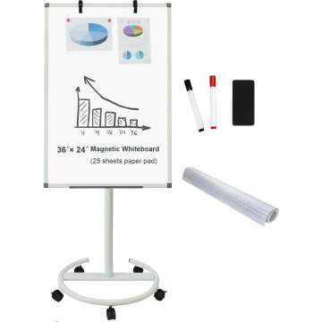BIBOC Mobile Board - 36 x 24 Portable Dry Erase Easel with Flipchart Hooks