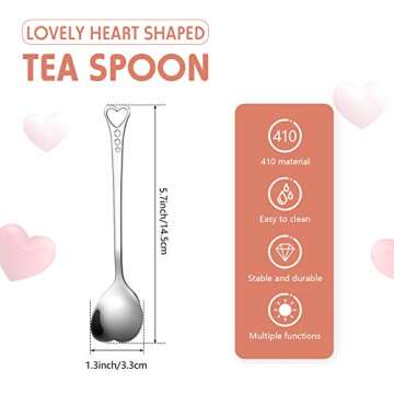 Patelai 12 Pieces Heart Shaped Spoon Stainless Steel Tea Flatware Set, 5.7 Inch Coffee Sugar Spoon I...
