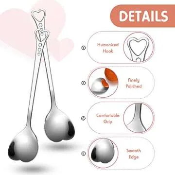 Patelai 12 Pieces Heart Shaped Spoon Stainless Steel Tea Flatware Set, 5.7 Inch Coffee Sugar Spoon Ice Cream Cake Dessert Stirring for Home, Restaurant and Valentine's Day Present