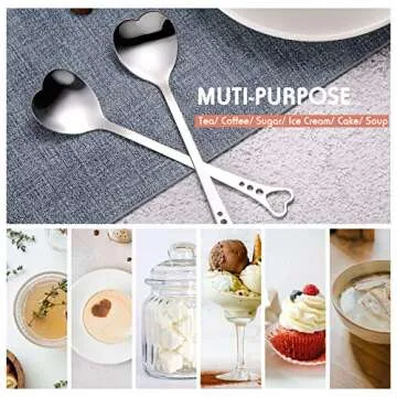 Patelai 12 Pieces Heart Shaped Spoon Stainless Steel Tea Flatware Set, 5.7 Inch Coffee Sugar Spoon Ice Cream Cake Dessert Stirring for Home, Restaurant and Valentine's Day Present