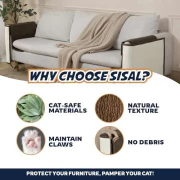 Panther Armor Couch Protectors - Cat Scratching Mats [Left Arm in Brown] - Natural Sisal Furniture Protector - Anti Scratch