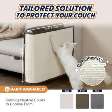 Panther Armor Couch Protectors - Cat Scratching Mats [Left Arm in Brown] - Natural Sisal Furniture Protector - Anti Scratch