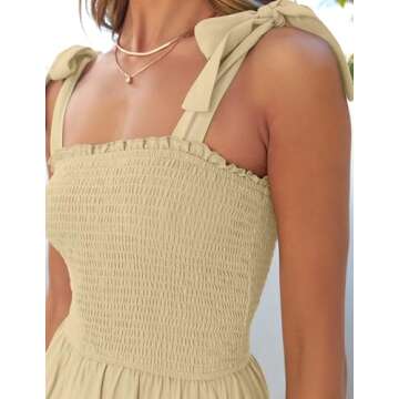 ZESICA Women's 2025 Summer Boho Spaghetti Strap Square Neck Solid Color Ruffle A Line Beach Long Maxi Dress,LightYellow,Large