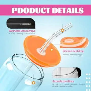 Joyclub 12pcs Glass Cups with Acrylic Lids and Straws 16 oz Can Shaped Glass Iced Coffee Cups with Lids and Straws, Cute Tumbler Cup Drinking Glasses for Smoothie Whiskey Boba Soda Tea Gift