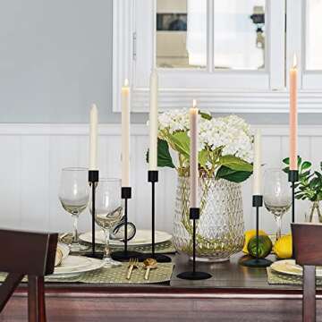 Black Candle Holders - Set of 6 Matte Metal Taper Candle Stands for Elegant Home Decor