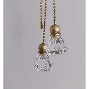 Set of 2 Crystal Clear Diamond Ceiling Lighting Fan Pull with Gold Chains