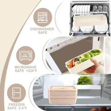 Iteryn Stackable Bento Box with Lunch Bag, 3 Compartment Japanese Lunch Containers, Wheat Straw, All-in-1 Bento Lunch Box Kit for Adult Meal Prep Lunch Snack