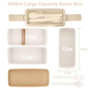 Iteryn Stackable Bento Box with Lunch Bag, 3 Compartment Japanese Lunch Containers, Wheat Straw, All-in-1 Bento Lunch Box Kit for Adult Meal Prep Lunch Snack