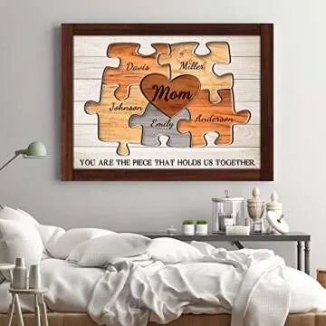 Dazella Personalized Mother's Day Gifts for Mom from Son Daughter Unique Birthday Presents for Mom Custom Puzzle Sign Canvas Prints Rustic Wall Art Home Decor