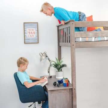 Max & Lily High Loft Bed, Twin Bed Frame for Kids With Bookcase and Desk, Clay