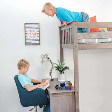 Max & Lily High Loft Bed, Twin Bed Frame for Kids With Bookcase and Desk, Clay