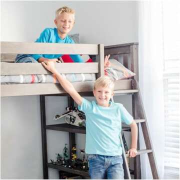 Max & Lily High Loft Bed, Twin Bed Frame for Kids With Bookcase and Desk, Clay
