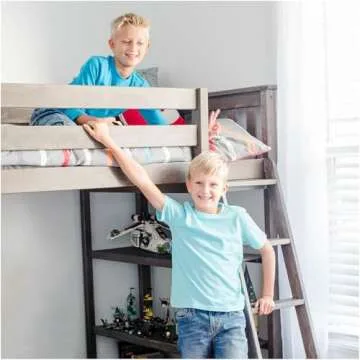 Max & Lily High Loft Bed, Twin Bed Frame for Kids With Bookcase and Desk, Clay