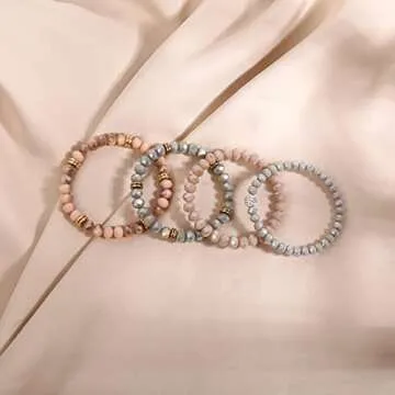 CONRAN KREMIX Crystal Beaded Bracelets For Women Stackable Set Layer Vinyl Disc Beaded Stretch Bracelet Beach Surfer Bracelets