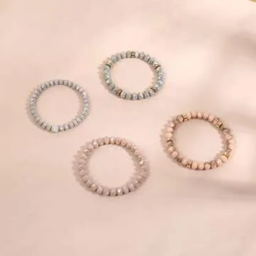 CONRAN KREMIX Crystal Beaded Bracelets For Women Stackable Set Layer Vinyl Disc Beaded Stretch Bracelet Beach Surfer Bracelets