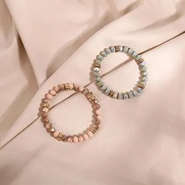 CONRAN KREMIX Crystal Beaded Bracelets For Women Stackable Set Layer Vinyl Disc Beaded Stretch Bracelet Beach Surfer Bracelets