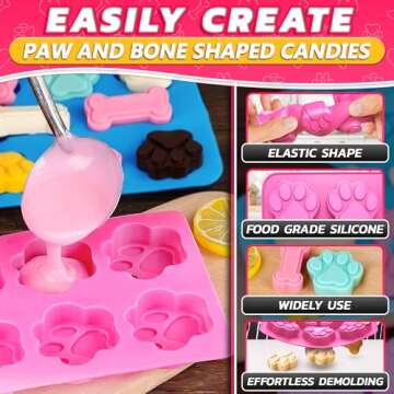 Paw and Bone Candy Molds Silicone - 2Pcs Dog Treat Molds for Chocolate Candy Silicone Molds for Baking Puppy Ice Cube Shapes - Blue and Pink Dog Bone Cake Pan Paw Molds for Dog Treats Silicon Mold