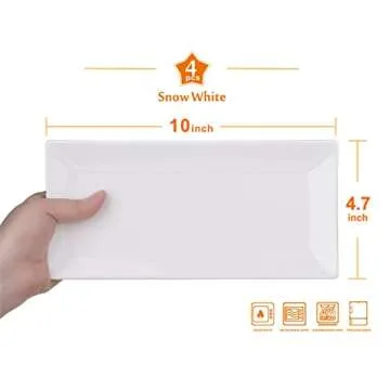 LIFVER Serving Platter, White Rectangle Serving Plate, 10 Inches Sushi Plate, Ceramic Long Serving Tray for Dinner, Parties, Dessert, Appetizer, Dishwasher Microwave Safe, Set of 4