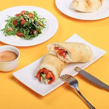 LIFVER Serving Platter, White Rectangle Serving Plate, 10 Inches Sushi Plate, Ceramic Long Serving Tray for Dinner, Parties, Dessert, Appetizer, Dishwasher Microwave Safe, Set of 4