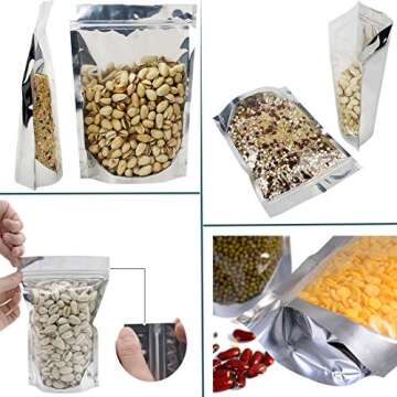 100 Pack Mylar Bags for Food Storage, Resealable Bags for Packaging, Aluminum Foil pouches, Ziplock Bag Storage Organizer, Food Storage Containers for Beans Coffee Snack (4.7''x7.87''(12x20cm))