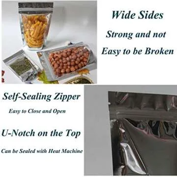 100 Pack Mylar Bags for Food Storage, Resealable Bags for Packaging, Aluminum Foil pouches, Ziplock Bag Storage Organizer, Food Storage Containers for Beans Coffee Snack (4.7''x7.87''(12x20cm))